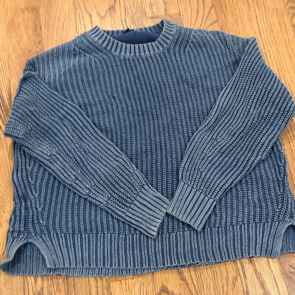 Blue Ribbed Knit Sweater